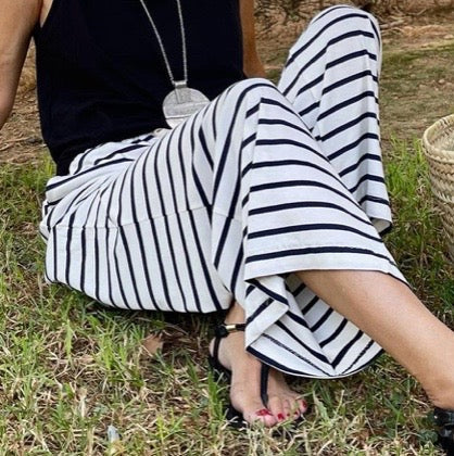 Morgan White Drawstring Striped Wide Leg Pants