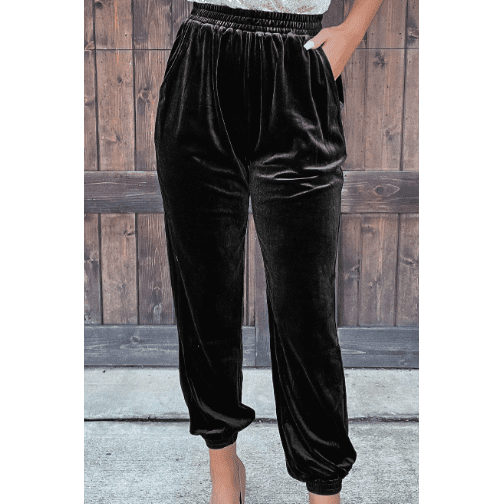 Brooke Black Solid Velvet Jogger Pants