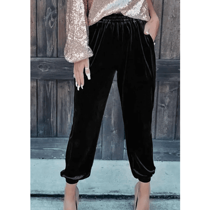 Brooke Black Solid Velvet Jogger Pants