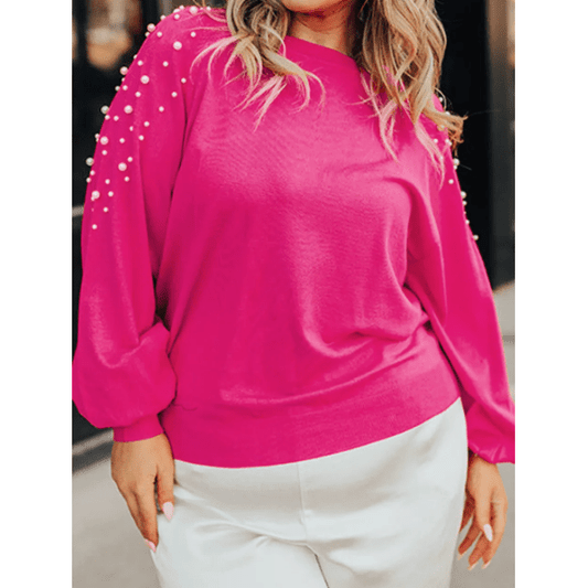 Lindy Strawberry Pink Pearled Decor Raglan Sleeve PLUS SIZE Sweater