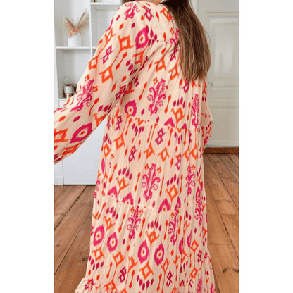 Orlee Orange Western Abstract Geometric Printed Maxi Dress