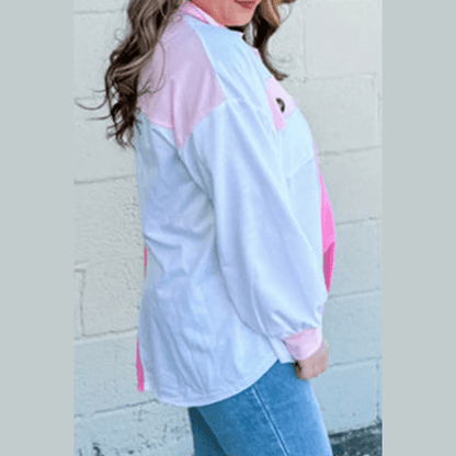 Millicent Color Block Chest Pockets Half Button Plus Size Sweatshirt