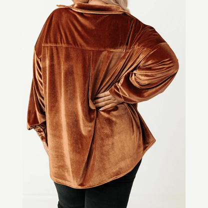 Kadie Chestnut PLUS SIZE Velvet Chest Pocket Drop Shoulder Shirt