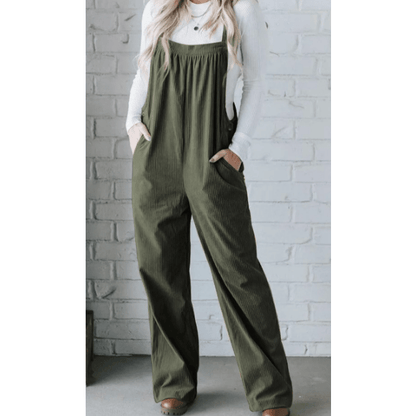 Desiree Jungle Green Solid Pocketed Loose Fit Corduroy Overall