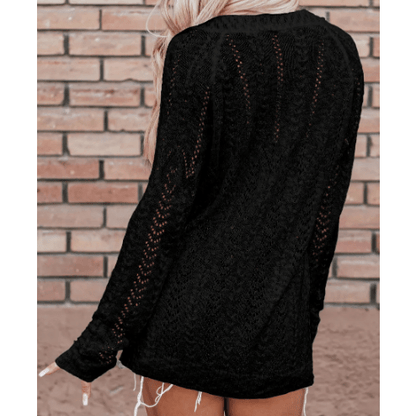 Corinna Black Solid Open Knit Cardigan