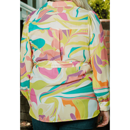 Saige Yellow PLUS SIZE Abstract Print Loose Tunic Shirt