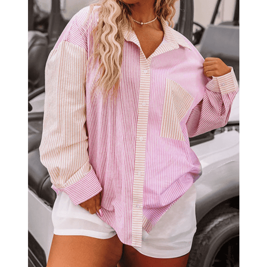 Hayven Pink Stripe Print Colorblock PLUS SIZE Shirt