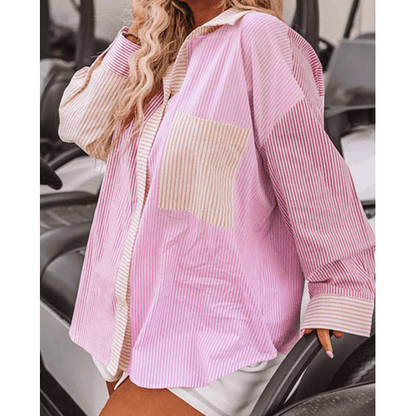 Hayven Pink Stripe Print Colorblock PLUS SIZE Shirt