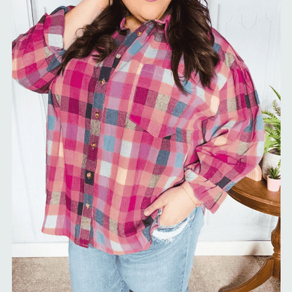 Ella  PLUS SIZE Checkered Print Button up Shirt