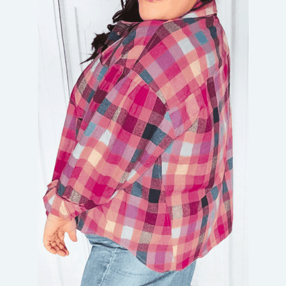 Ella  PLUS SIZE Checkered Print Button up Shirt