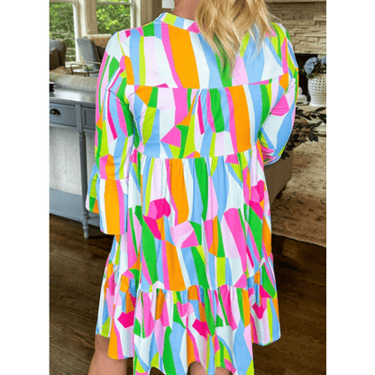 Sundae Multicolour PLUS SIZE Vibrant Abstract Print Tiered Ruffled Mini Dress