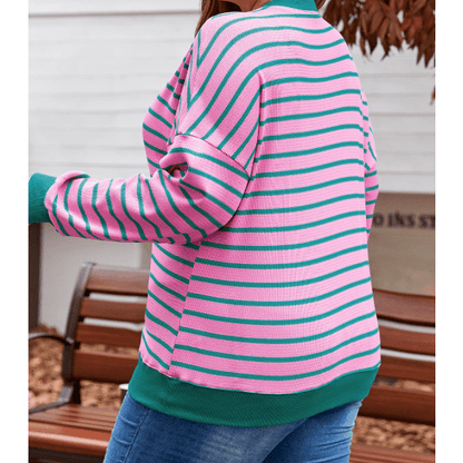 Lolli Pink Stripe Waffle Knit Crew Neck PLUS SIZE Sweatshirt