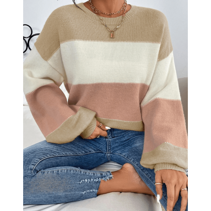 Kendyl Dusty Pink Color Block Lantern Sleeve Drop Shoulder Sweater