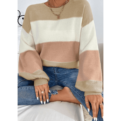 Kendyl Dusty Pink Color Block Lantern Sleeve Drop Shoulder Sweater