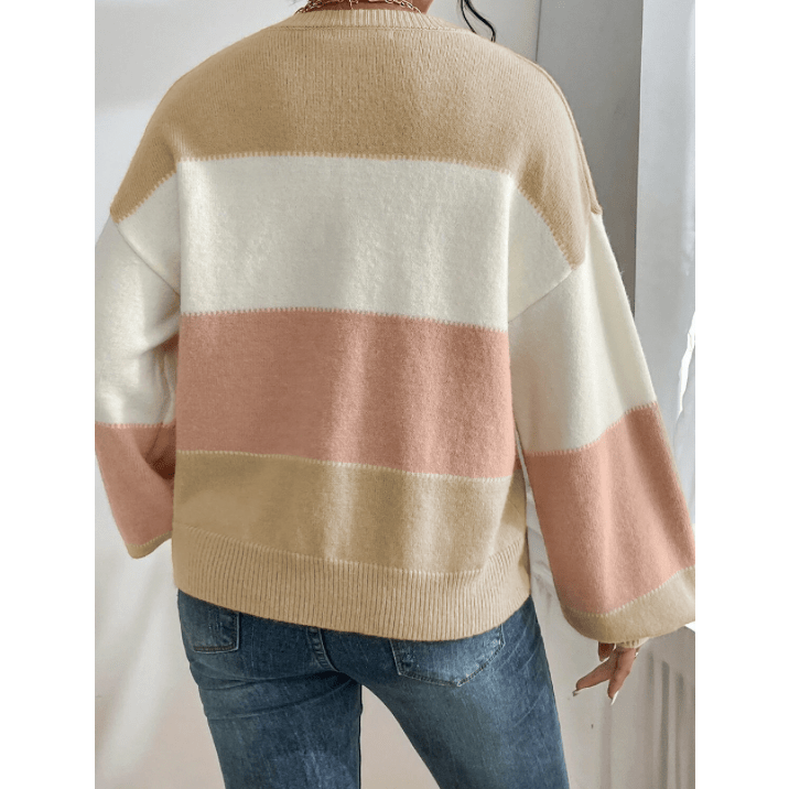 Kendyl Dusty Pink Color Block Lantern Sleeve Drop Shoulder Sweater