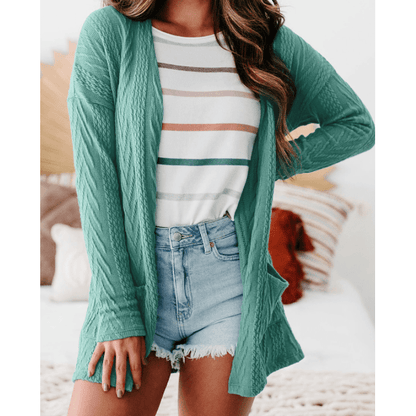 Tula Green Textured Open Front Cardigan with Pocket