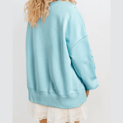 Thelma Blue Sequined Bowknot Drop Shoulder Oversized Sweatshirt