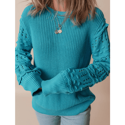 Poppy Turquoise Ruffled Eyelet Bubble Sleeve Sweater