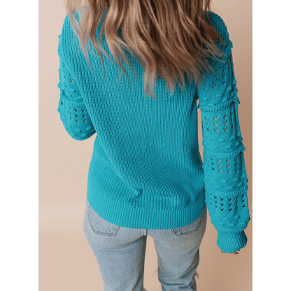 Poppy Turquoise Ruffled Eyelet Bubble Sleeve Sweater