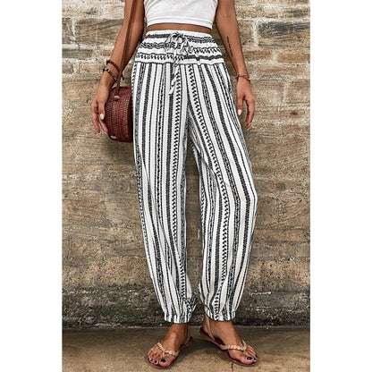 Brigetta Black Stripe Boho Striped Print Casual Pants