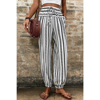 Brigetta Black Stripe Boho Striped Print Casual Pants