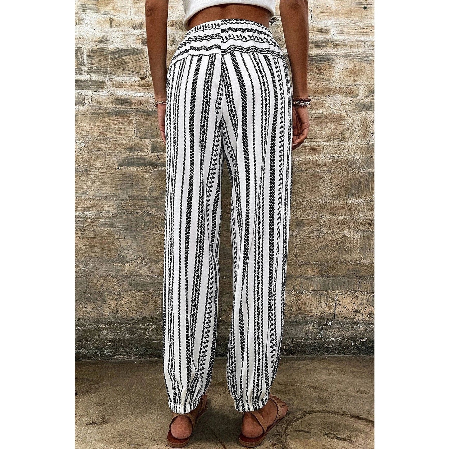 Brigetta Black Stripe Boho Striped Print Casual Pants