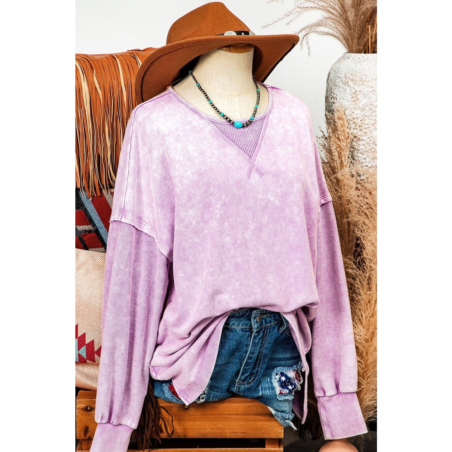 Brixton Orchid Petal Mineral Wash Drop Shoulder Pullover Sweatshirt