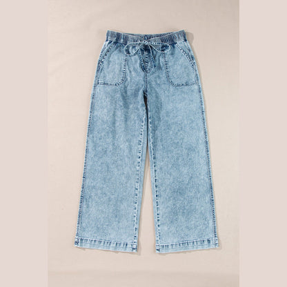 Carmen Mineral Wash Drawstring Waist Loose Straight Denim Pants