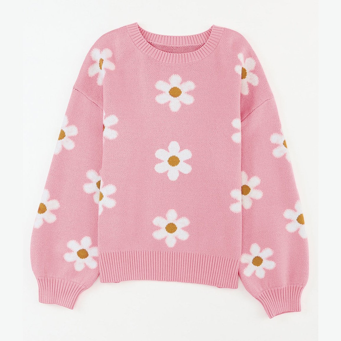 Dana Sue Pink Floral Pattern Drop Shoulder Sweater