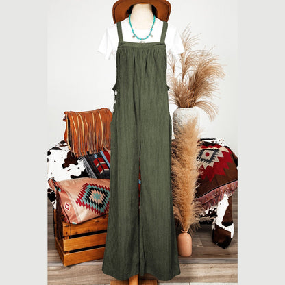 Desiree Jungle Green Solid Pocketed Loose Fit Corduroy Overall