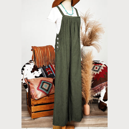 Desiree Jungle Green Solid Pocketed Loose Fit Corduroy Overall