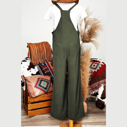 Desiree Jungle Green Solid Pocketed Loose Fit Corduroy Overall