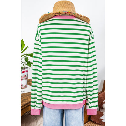 Diondra Bright Green Striped Contrast Edge Long Sleeve Top