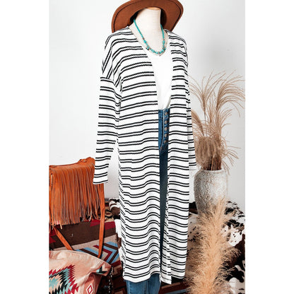 Kaydi Black Stripe Print Open Front Duster Cardigan