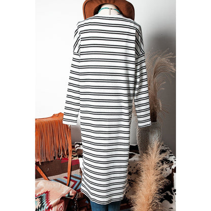 Kaydi Black Stripe Print Open Front Duster Cardigan