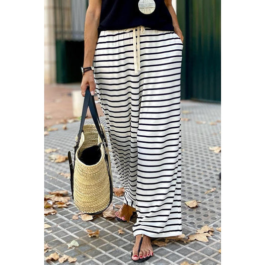 Morgan White Drawstring Striped Wide Leg Pants