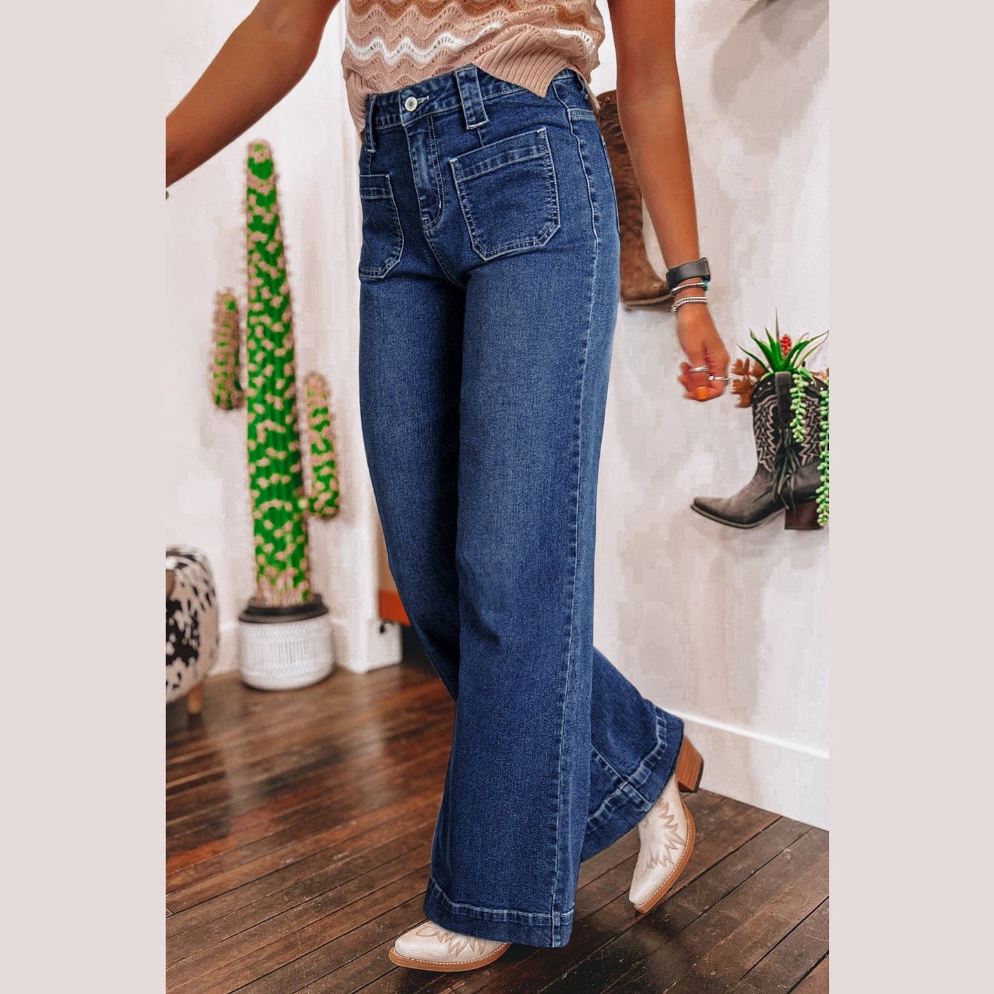 Nicolina Wide Leg Pocketed High Waist Jeans