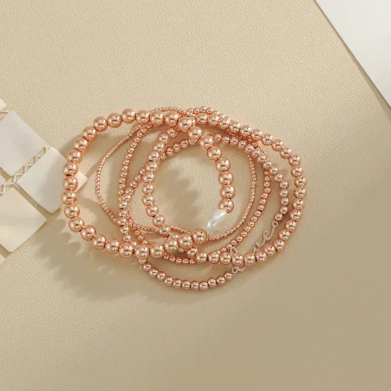 Rose Gold Freshwater Pearl Love Bracelet Set