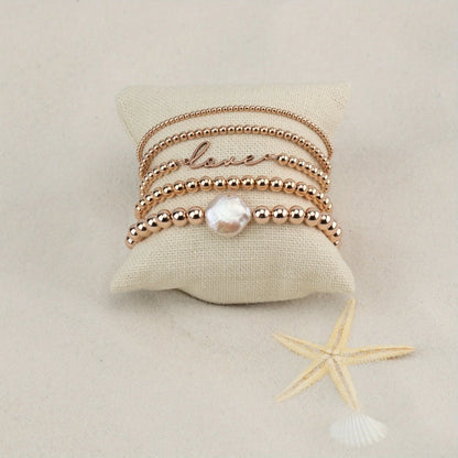 Rose Gold Freshwater Pearl Love Bracelet Set