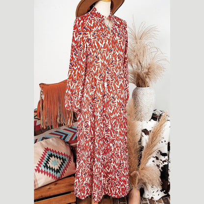 Sally Abstract Print Notch V Neck High Waist Maxi Dress - S to 4X