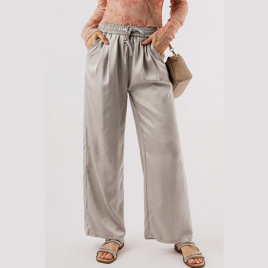 Tessie Pleated Lace-up High Waist Wide Leg Pants