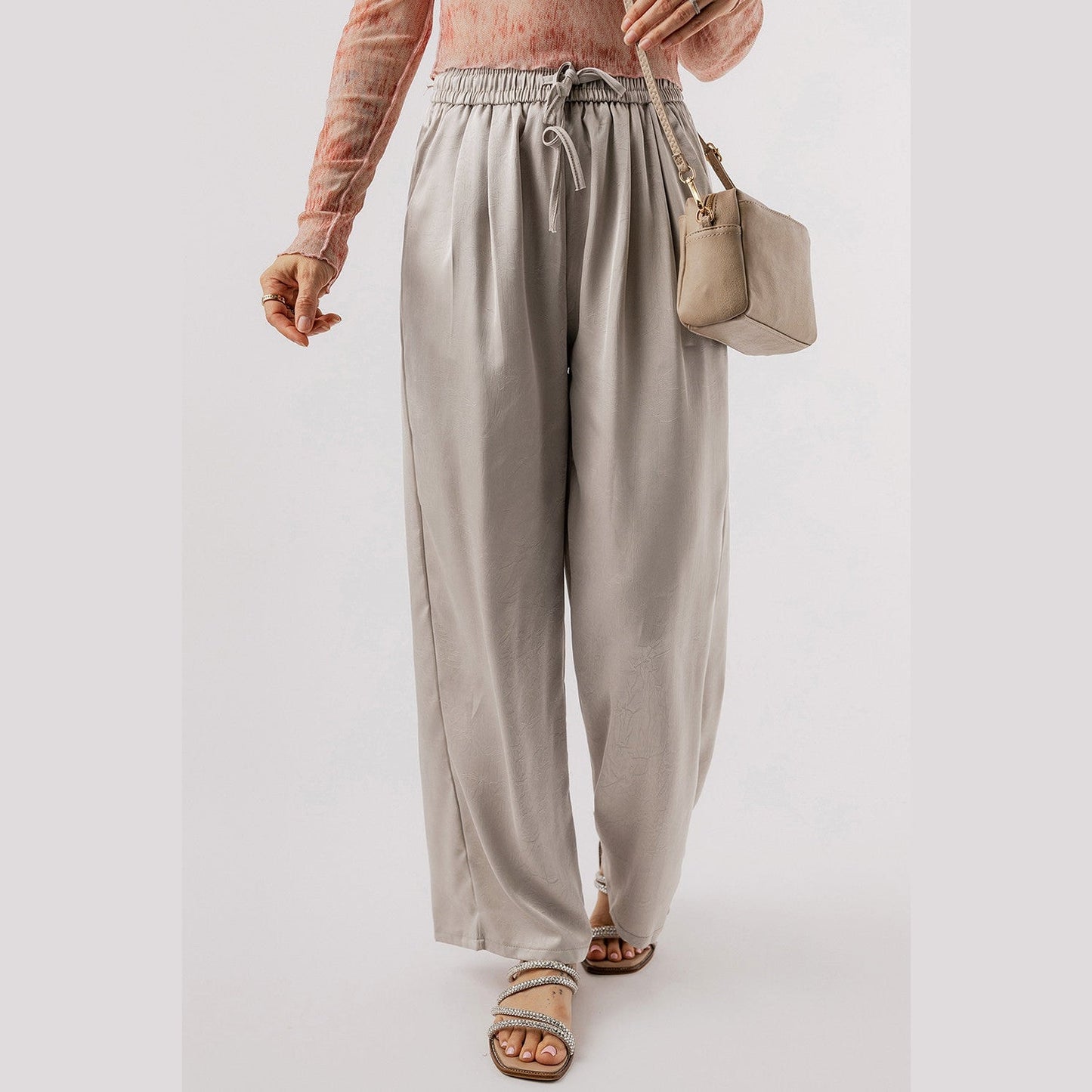 Tessie Pleated Lace-up High Waist Wide Leg Pants