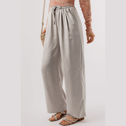 Tessie Pleated Lace-up High Waist Wide Leg Pants