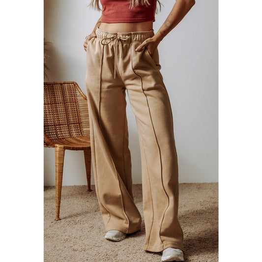 Wandia Exposed Seam Drawstring High Waist Wide Leg Pants