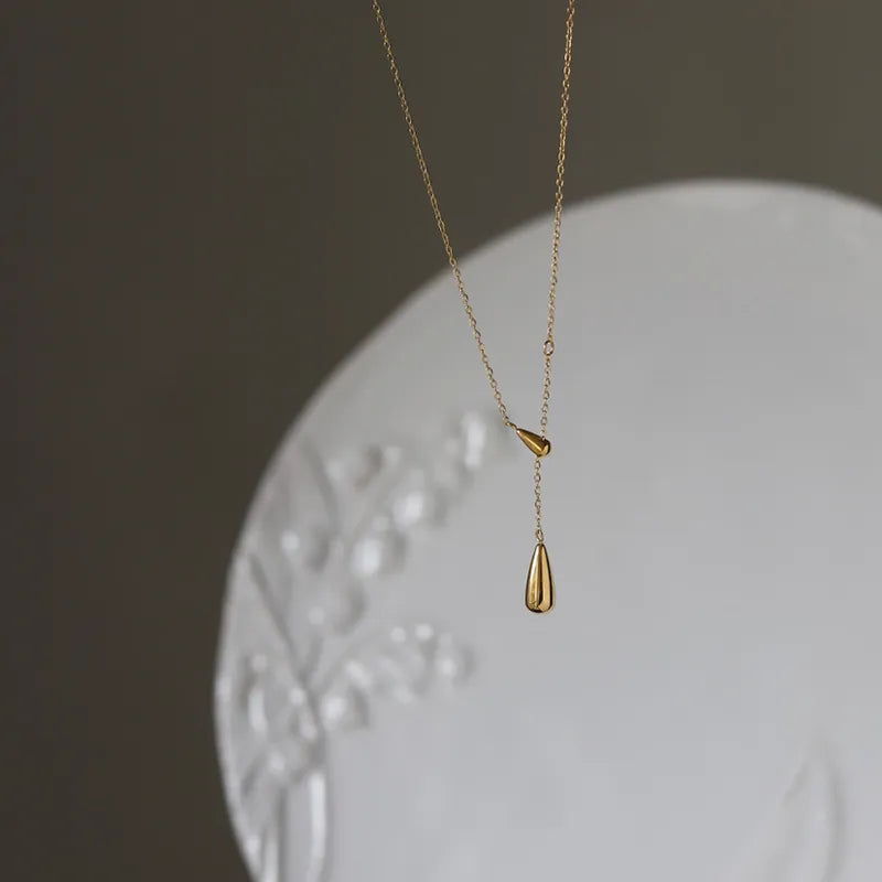 Golden Water Drop Tassel Necklace